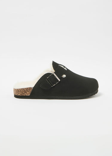 Mules tendance fourrées avec boucle Noir