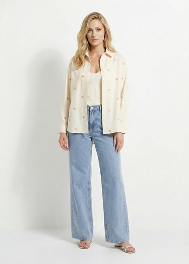 Surchemise en coton avec broderies Ecru