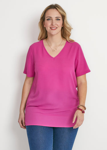 Tunique ample mi-longue en tissu crêpe Uni Fuchsia