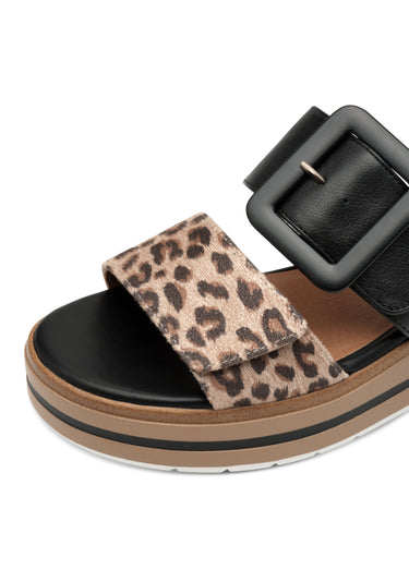 Mules 2 brides avec semelle compensée Leopard