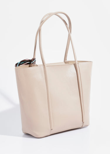 Sac shopping anses courtes + foulard Beige