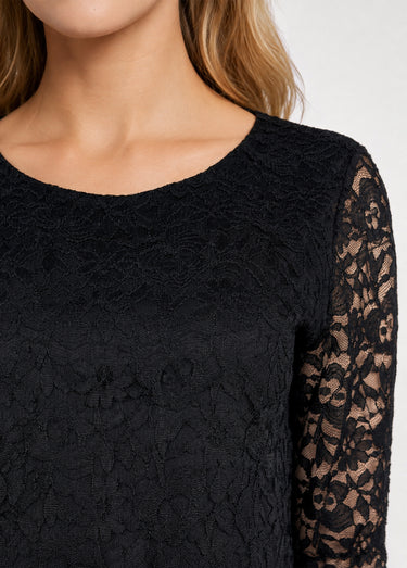 T-shirt dentelle manches longues Noir
