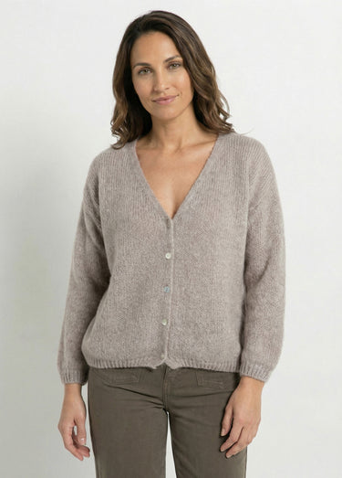 Gilet chaud col V en maille mohair Taupe