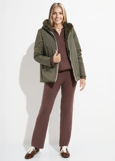 Blouson déperlant / fourrure, réversible Kaki