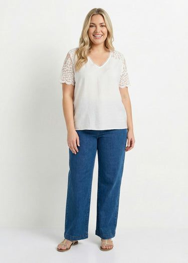 Blouse dos en dentelle + détail goutte Blanc