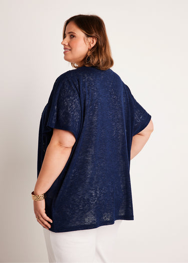 Gilet long manches courtes uni Marine