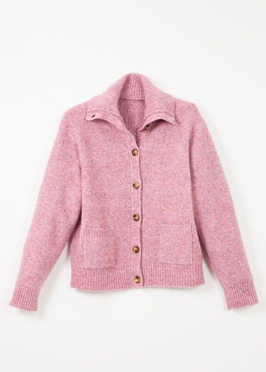 Gilet boutonné chaud côtelé avec laine et fibres recyclées Rose