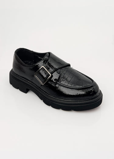 Mocassins vernis à boucle semelle chunky Noir