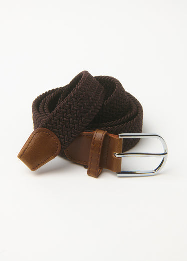 Ceinture taille unique extensible tressée Marron