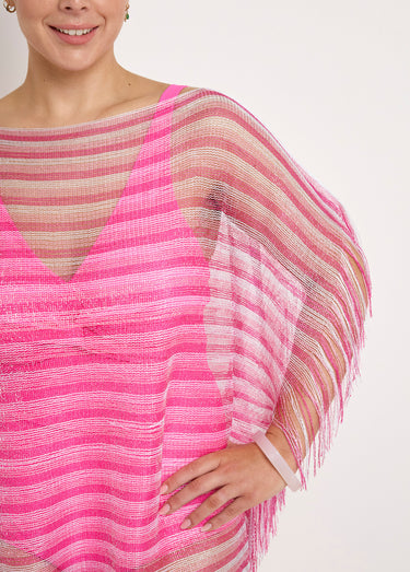 Tunique de plage rayé avec fil métallisé Fuchsia