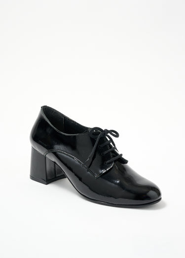 Derbies lacés à talons en cuir verni Vernis Noir
