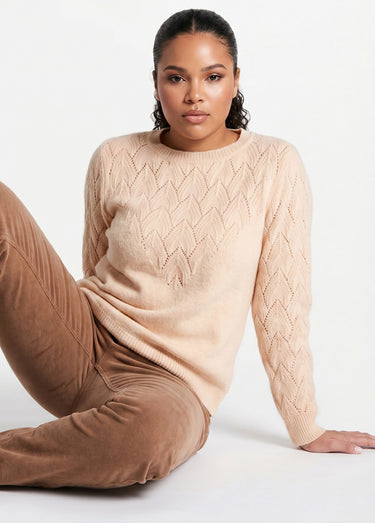 Pull doux uni col rond maille fantaisie Beige