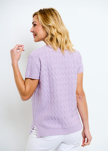 Pull-tunique tricot reliefé torsadé manches courtes Parme