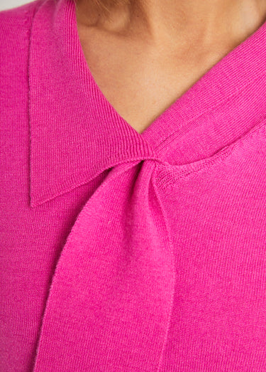 Pull fin col cravate mélange laine Fuchsia