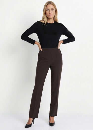 Pantalon droit taille semi-élastiquée Marron