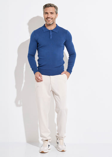 Pull coupe ajusté fine jauge col polo Bleu