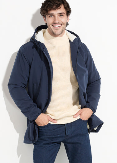 Parka longue fourrée avec capuche Marine