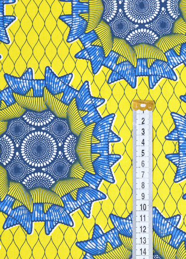 Coupon tissu ethnique Wax J2, 3x1,5m Jaune