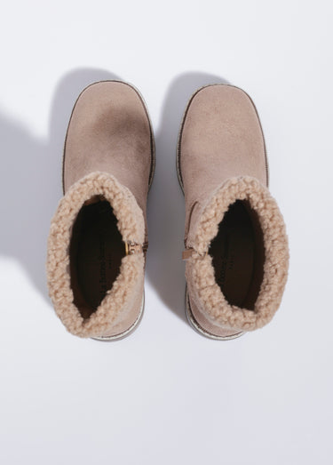 Boots suédine à talon, revers fourrure Beige