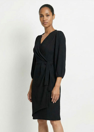 Robe portefeuille en maille gaufrée Noir