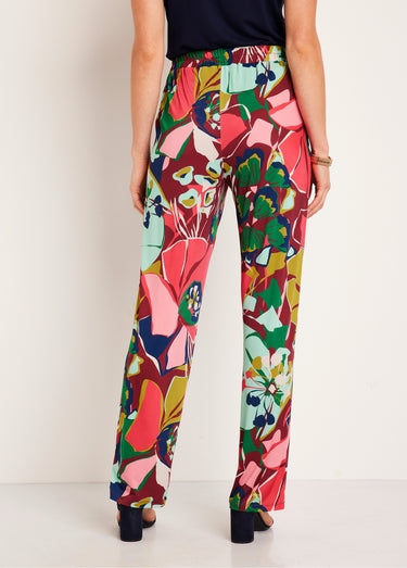 Pantalon large taille semi-élastiquée Rose/Vert