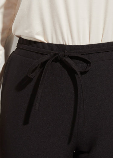 Pantalon droit lien à la taille 3/4 élastiquée Noir