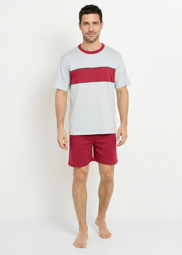 Pyjama short coton bicolore Bordeaux