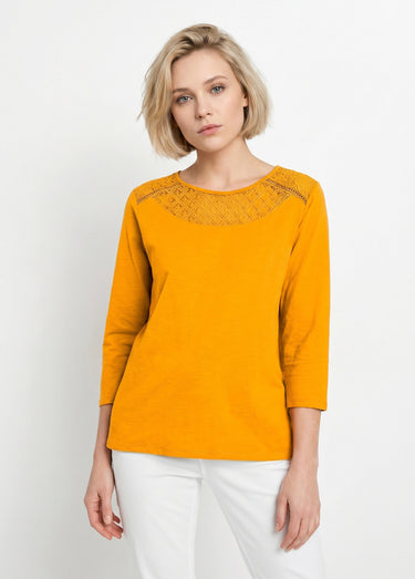 T-shirt coton et dentelle manches 3/4 Safran