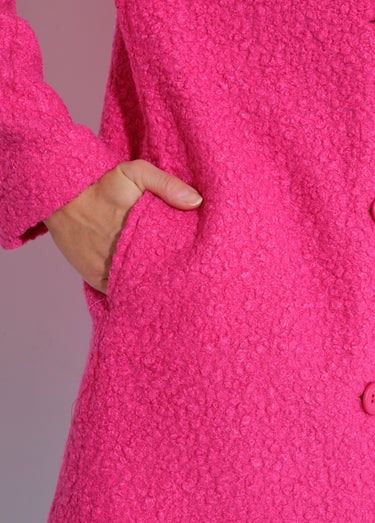 Caban long uni façon laine bouclée Fuschia