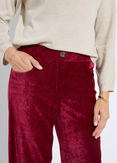 Pantalon large élastiqué en velours ras Bordeaux