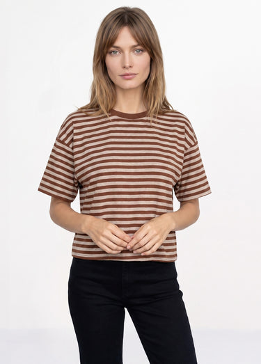 T-shirt col rond, rayures contrastées Marron/taupe