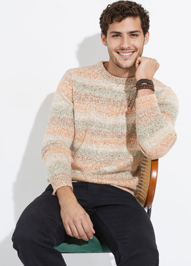 Pull rayures fantaisie avec col rond Beige