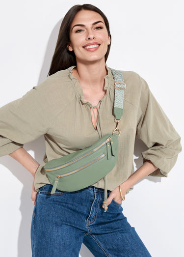 Blouse ample col V fantaisie lien à nouer Kaki