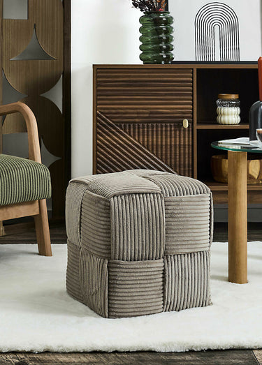 Pouf tressé en velours cotelé 1B Taupe