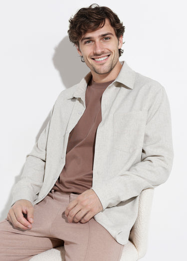 Chemise chiné clair manches longues Beige