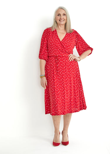 Robe mi longue cache-coeur pois Rouge/Blanc