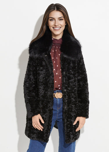 Manteau long chic en fausse fourrure Noir