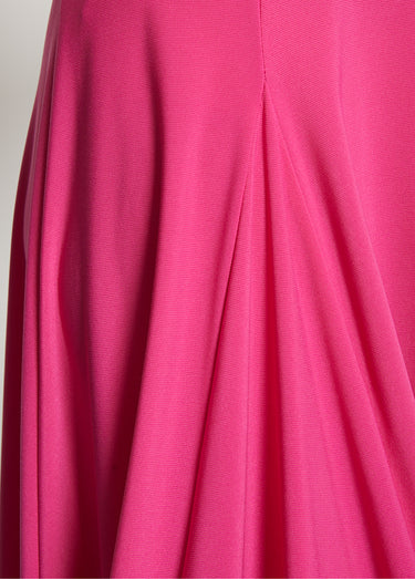 Robe mi-longue évasée col V Uni Fuchsia
