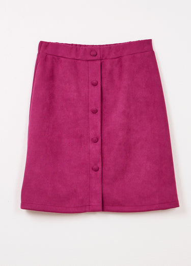 Jupe droite courte tissu suédé effet boutonné Cassis