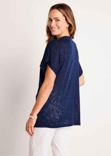 Gilet long manches courtes uni Marine