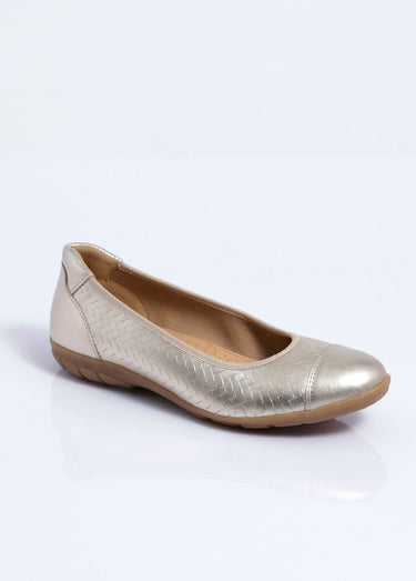 Ballerine cuir imprimé effet tressé largeur confort Dore