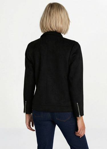 Blouson zippé court tissu suédé Noir