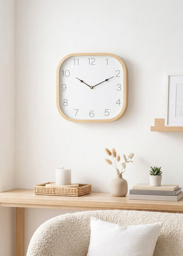 Horloge carré contour bois Bois