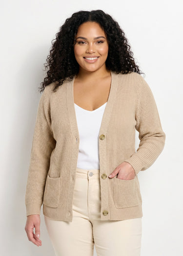 Gilet long boutonné brillant manches longues Ficelle