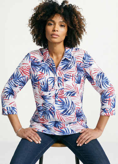 Chemisier boutonné long coton imprimé Imprime/Bleu