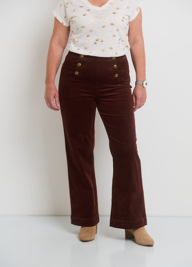 Pantalon à pont en velours coupe flare Marron