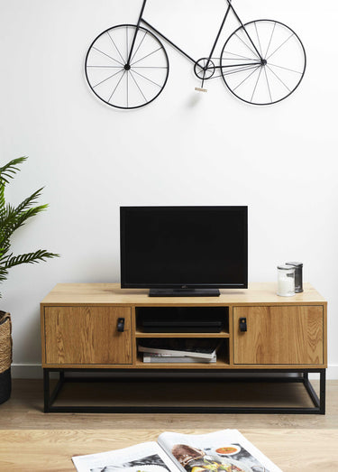 Banc TV en bois clair et métal ABBOTT Naturel / Noir
