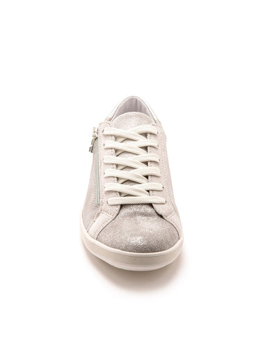 Baskets cuir lacets et zip, semelle confort Gris Argent