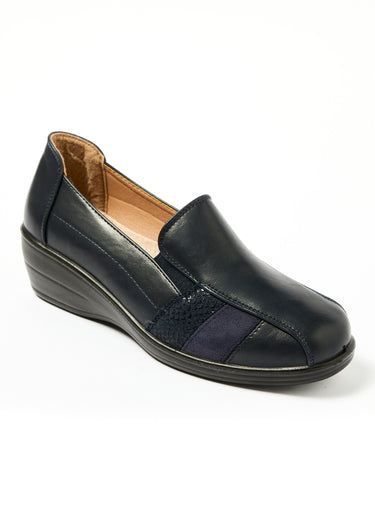 Derbies mix matières et talon compensé Marine