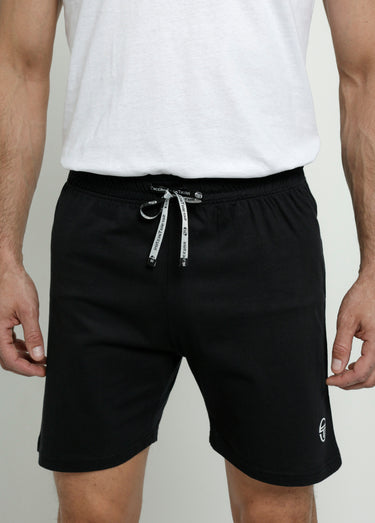 Short coton foncé ceinture élastiquée Noir